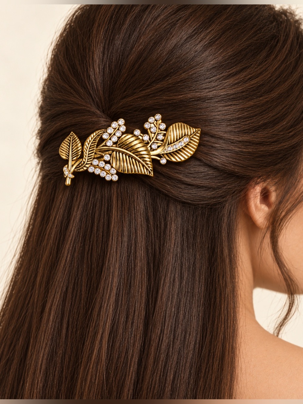 Anthropologie Gold Leaf Crystal Hair Clip in Antique Gold
